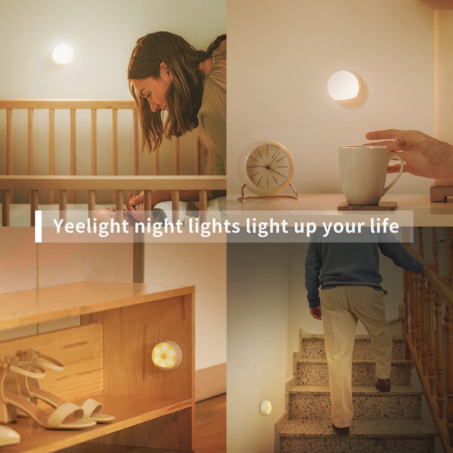 YEELIGHT YLYD01YL Rechargable Indoor Motion Sensor LED Night Light, Closet Magnetic Stick Hanging 3 Way Installation, 120 Day Use Per Charge, Lithium Battery Powered, 2700K Warm White