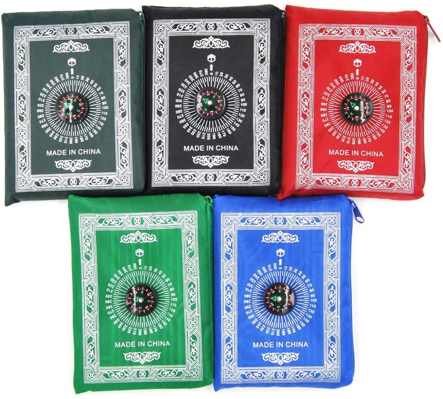 Travel Pocket Prayer Mat Rug With Qibla Kaaba Compass In Pouch