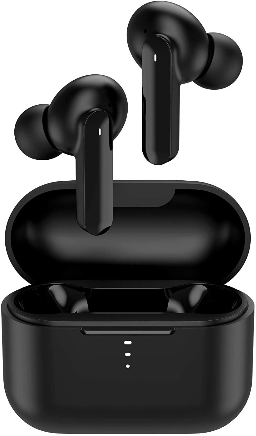QCY T10 Wireless Earbuds with 4 Microphones, ENC Noise-Cancelling, Dynamic-armature Driver, 10 mins Quick Charge, Punchy Bass, Touch Control Bluetooth 5.0 Earphones, USB-C, Black