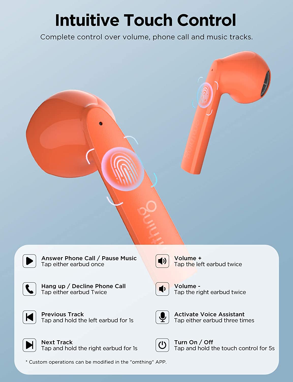 OMTHING - AirFree Pods Bluetooth Headphones, TWS, ENC Noise Cancellation, 25 Hour Battery, Wireless Charging, AAC Quality Sound, Orange