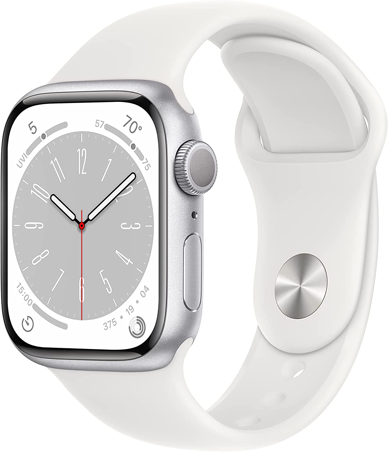 New Apple Watch Series 8 GPS 41mm Silver Aluminum Case with White Sport Band - Regular