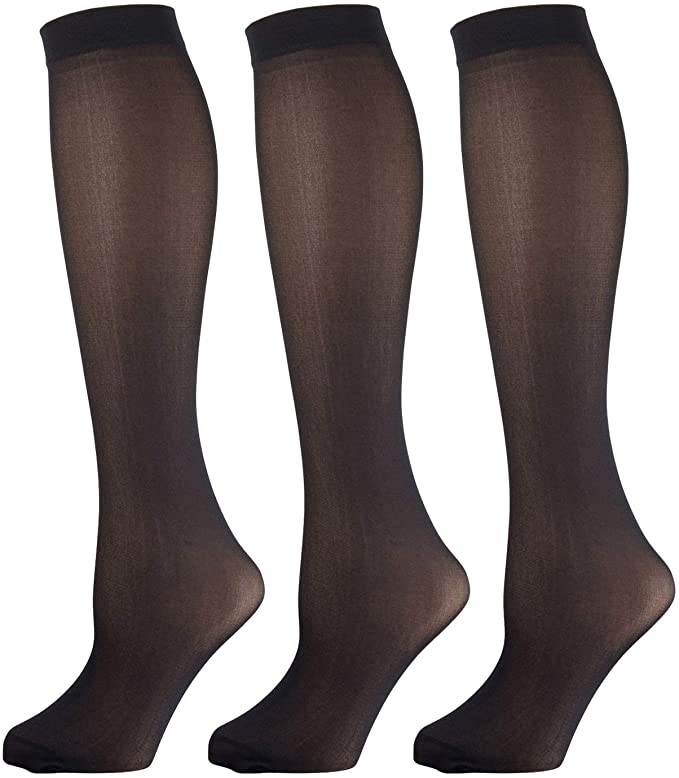 Womens Opaque Stretchy Spandex Knee High Trouser Socks, 3 Pairs Multipack, Black