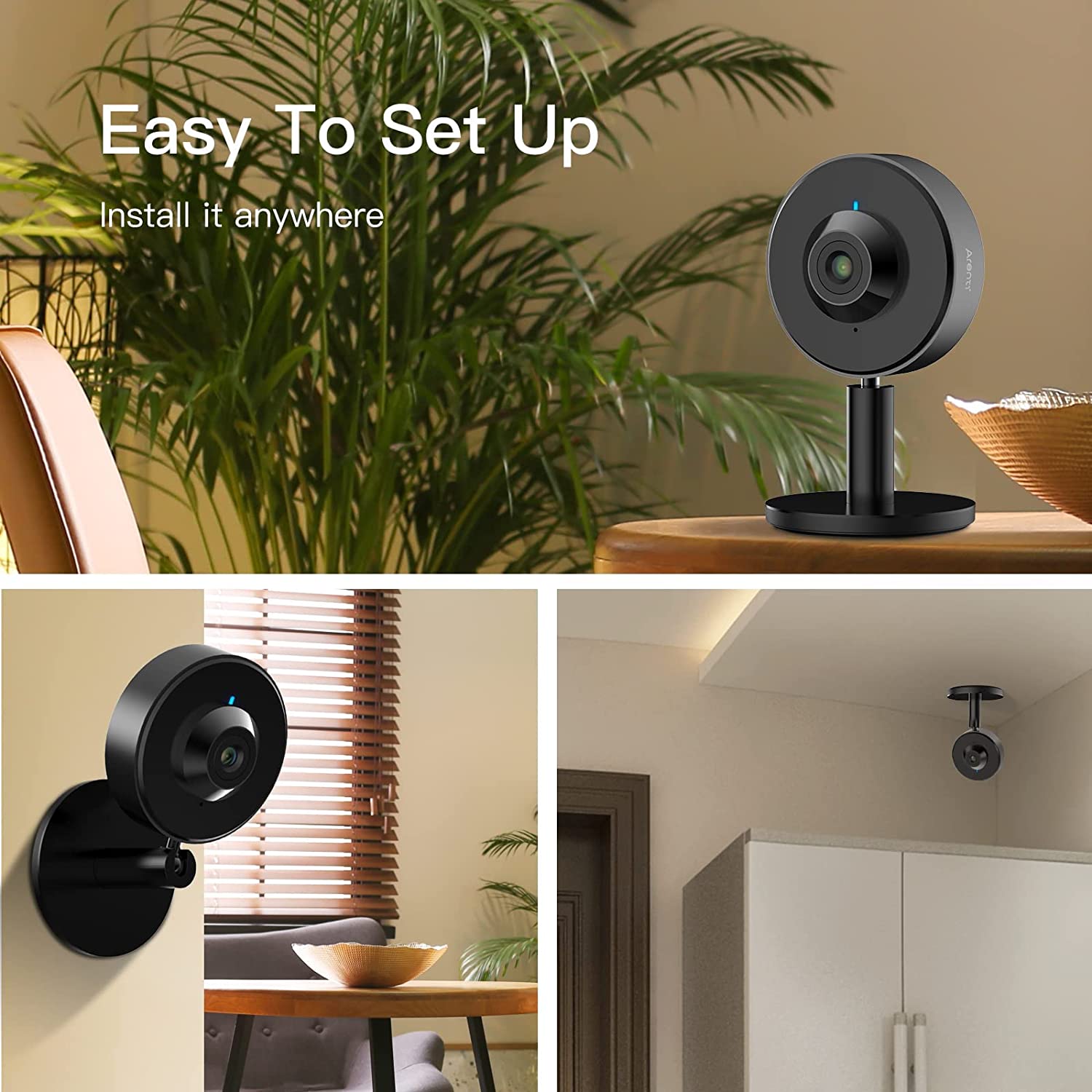 ARENTI Indoor Security Camera INDOOR1, 2K/3MP, 2.4G Wi-Fi, Privacy Mode, Works with Alexa & Google Assistant, Customizable AI Motion Detection Zones , Sound Detection, Two-Way Audio, Night Vision