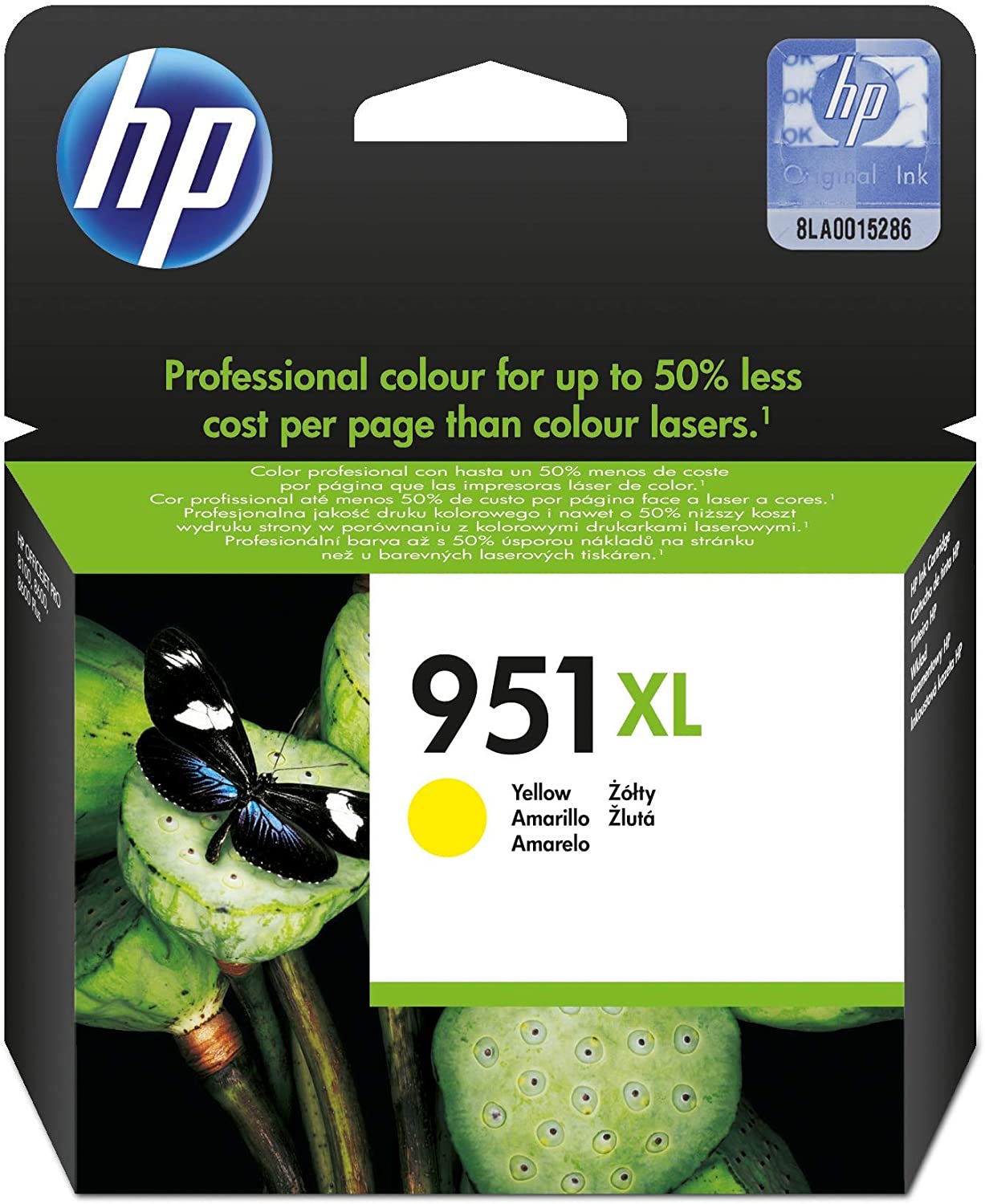 HP 951XL High Yield Yellow Original Ink Cartridge [CN048AE] | Works with HP OfficeJet Pro 251, 276, 8100, 8600, 8610, 8620, 8640 Printers