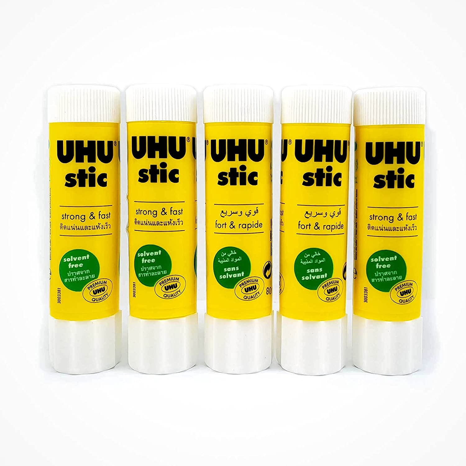 UHU STIC, The Proven Glue Stick - Glues strongly, quickly and permanently, without solvent, 8.2g, Set of 5, White