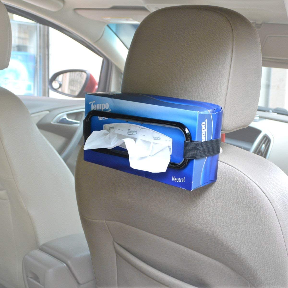 Car tissue paper box holder Auto rear seat headrest support Hold Clip Sun Visor Tissue Box Holder,Car Mount Organizer (Black)