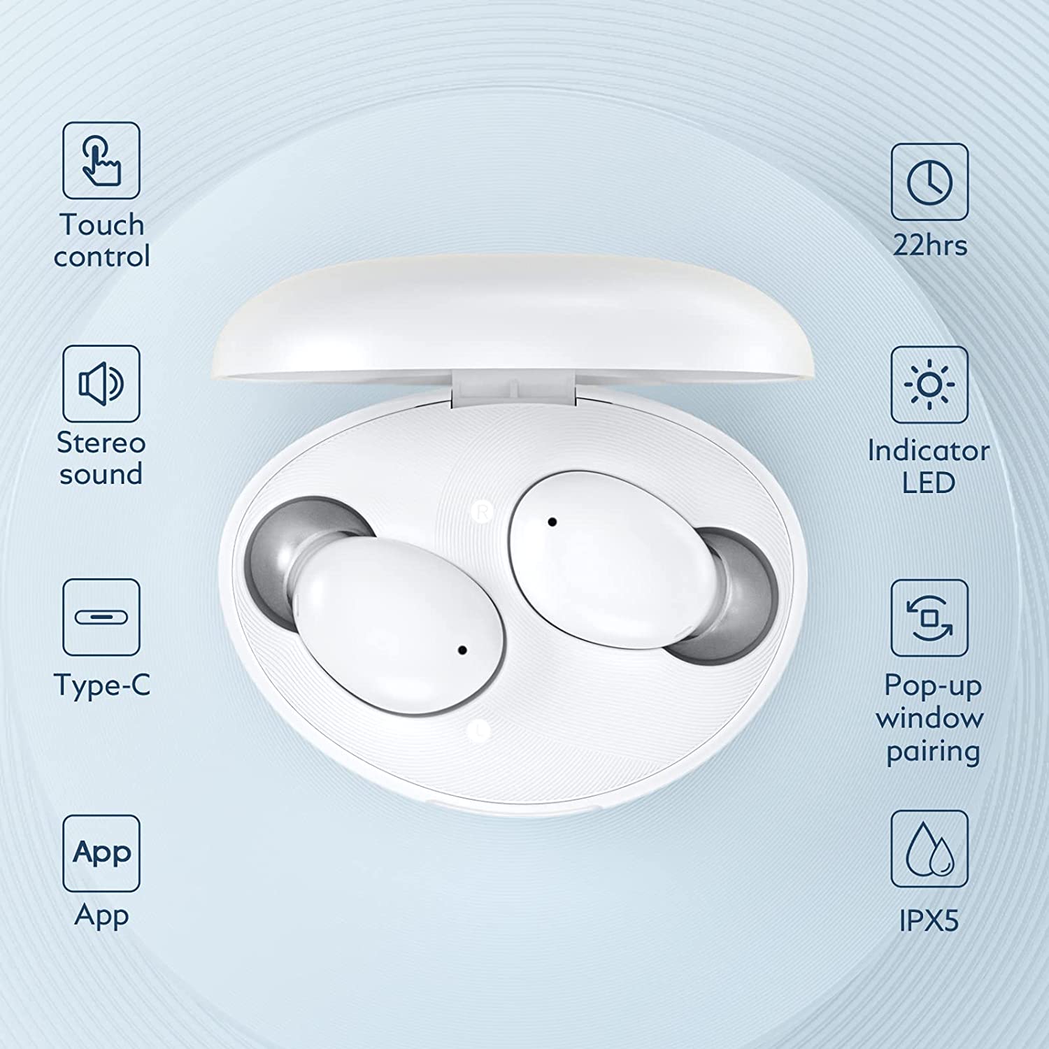 QCY T16 Ture Wireless Earbuds, Qualcomm QCC3040 Bluetooth 5.2 Earphone, CVC8.0 Call Noise Cancelling in-Ear Headphone, Deep Bass, Type-C Fast Charge, Low Latency Headset, White