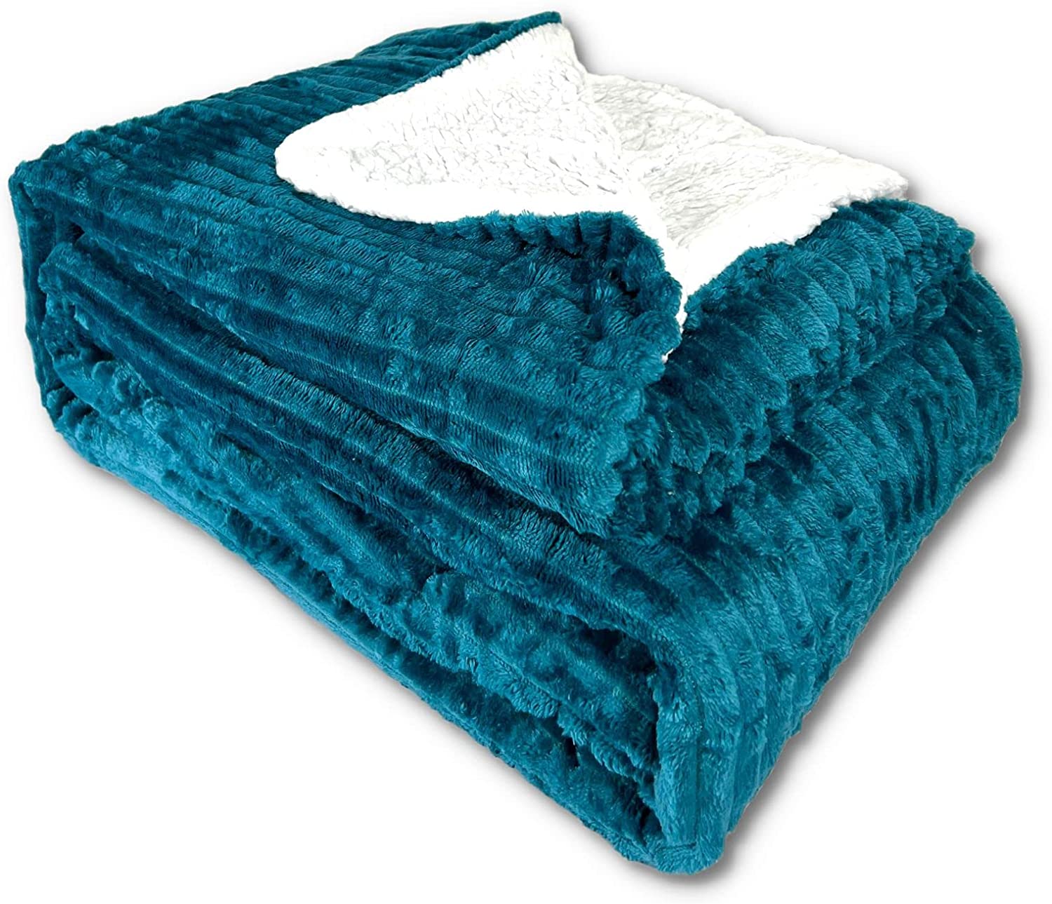 FABRIK Collection Sherpa Bed Blanket King Size Twin Plush Throw Blanket Fleece Reversible Flannel Blanket - Warm and Plush Travel Blanket for Bed Sofa Travel, Turquoise