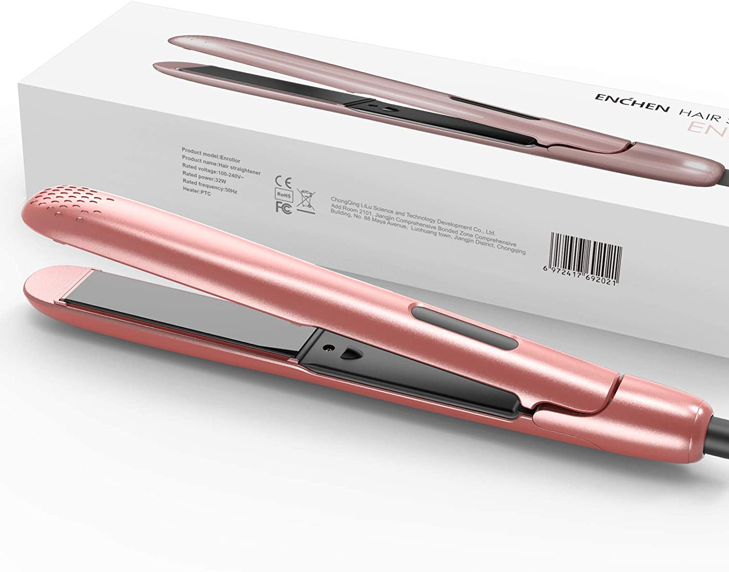 ENCHEN Dual-Use Hair Straightener Flat Iron, 2 in 1 Hairstyling Straightener and Curler, Anti-Scald 140℃~200℃ Constant Temperature 30s Fast Heating Hair Iron Straightening with Ceramic Plate