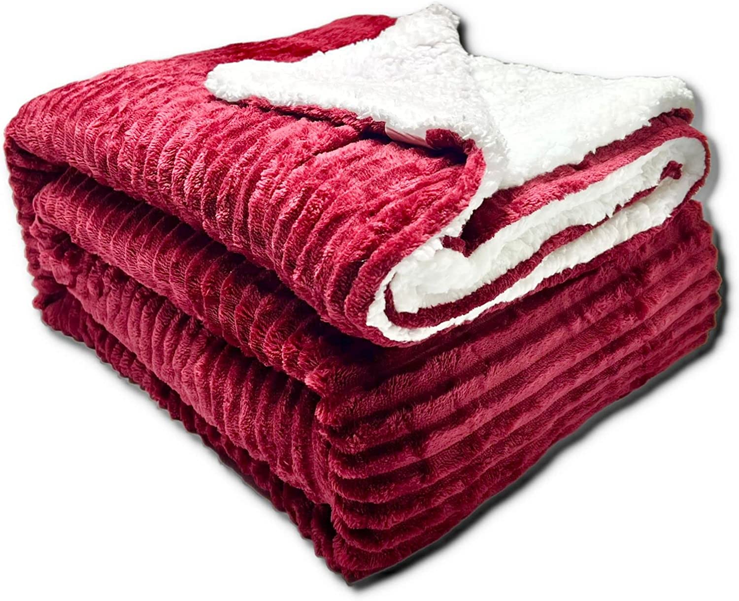 FABRIK Collection Sherpa Bed Blanket King Size Twin Plush Throw Blanket Fleece Reversible Flannel Blanket - Warm and Plush Travel Blanket for Bed Sofa Travel, Red