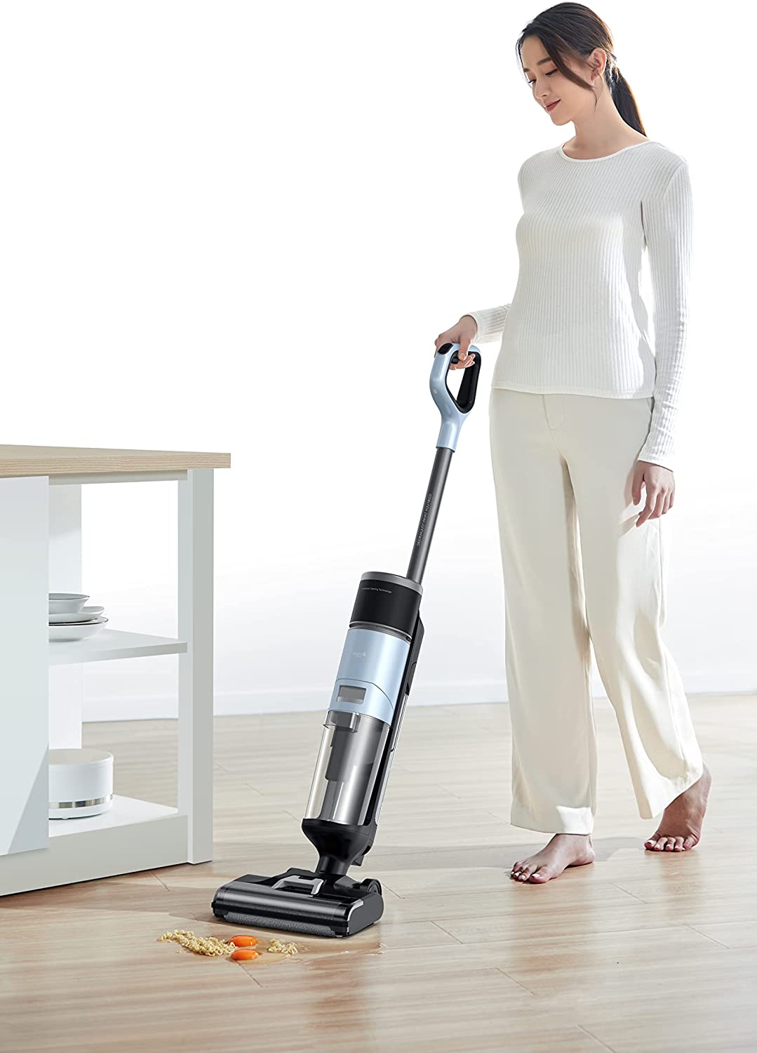 Deerma VX300 Water Suction Vacuum Floor Cleaner | Automatically Sense Dirt And Absorb Dry And Wet Garbage | Automaticaly Adjust The Suction Power | One-Button Self-Cleaning | Double Water Tanks- Black