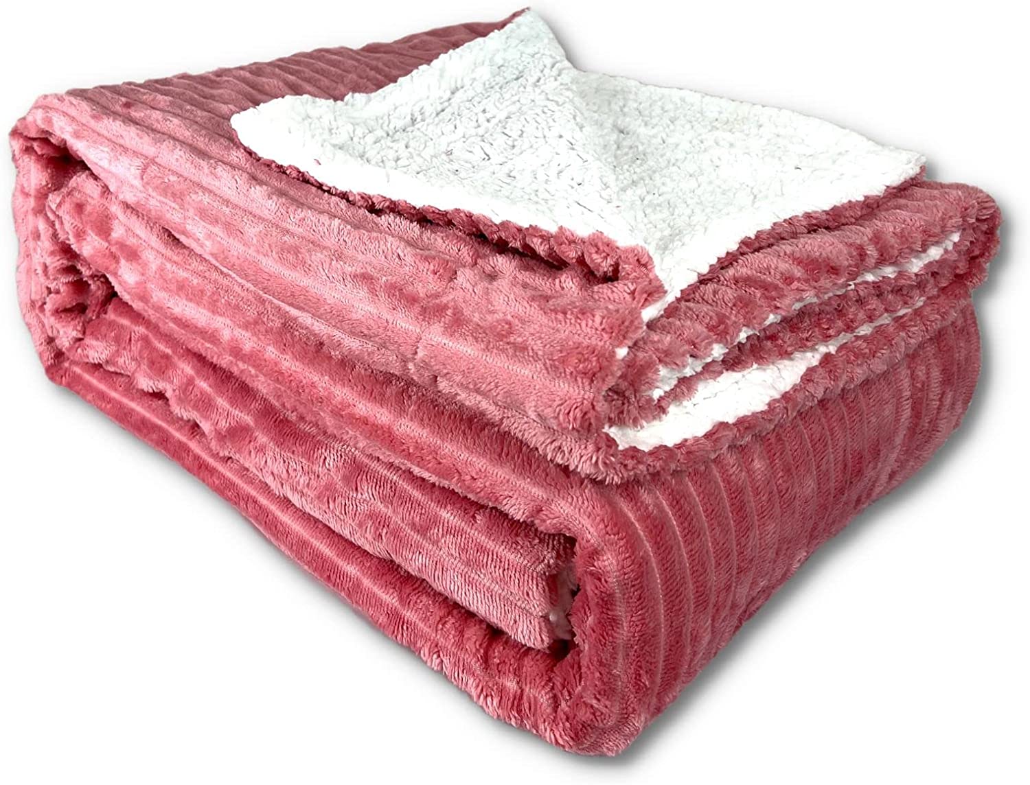 FABRIK Collection Sherpa Bed Blanket King Size Twin Plush Throw Blanket Fleece Reversible Flannel Blanket - Warm and Plush Travel Blanket for Bed Sofa Travel, Pink