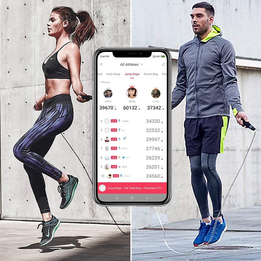 Move It Smart Jump Ropes with Interactive Jumping Courses for Adults and Kids, Bluetooth App Workout Data Analysis, Skipping Rope for Home Gym, Adjustable Jumping Rope Fitness Equipment