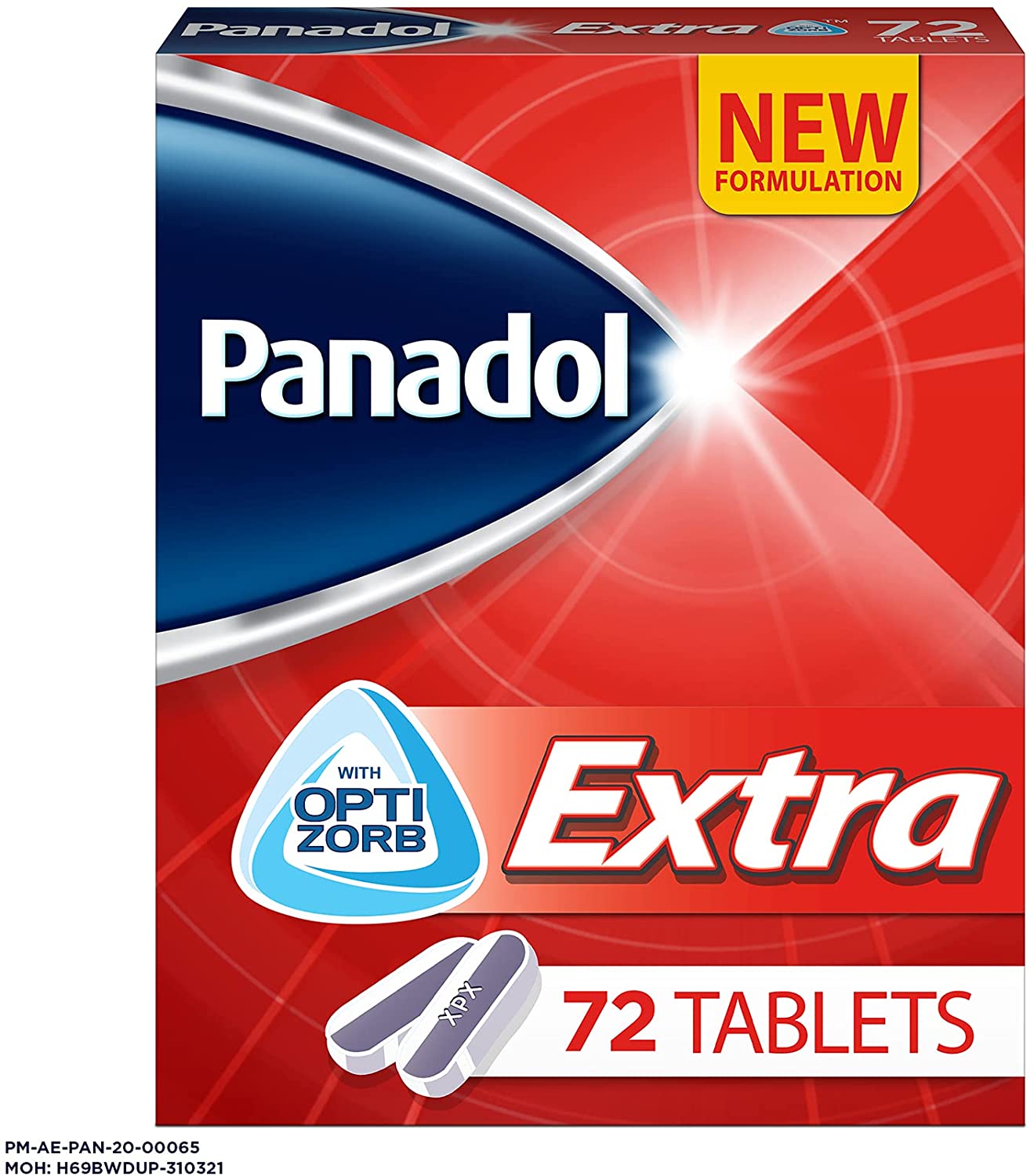 Panadol Extra with Optizorb for Pain Relief for Migraines, Headaches, Toothaches & Period Pain, 72 Tablets