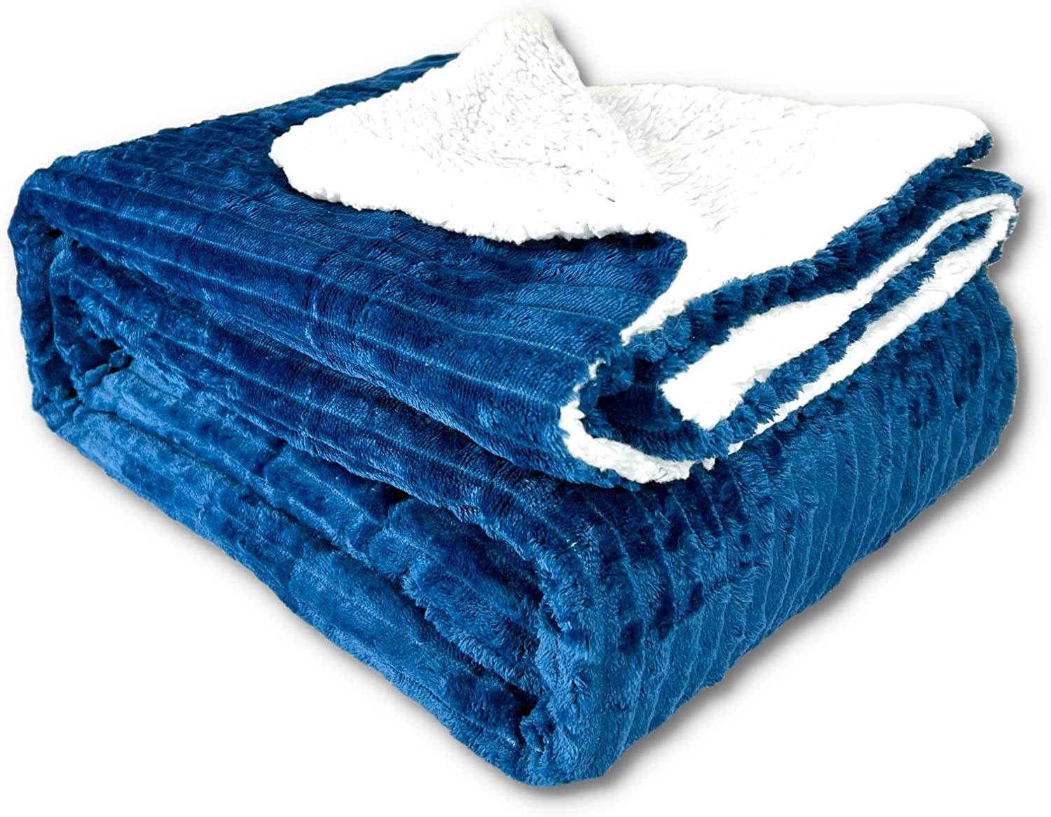 FABRIK Collection Sherpa Bed Blanket King Size Twin Plush Throw Blanket Fleece Reversible Flannel Blanket - Warm and Plush Travel Blanket for Bed Sofa Travel, Blue