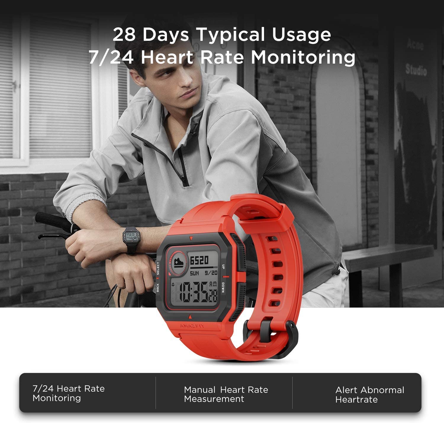 Amazfit Neo Fitness Retro Smartwatch with Real-Time Workout Tracking, Heart Rate and Sleep Monitoring, 28-Day Battery Life, Smart Notifications, 1.2" Always-On Display, Water Resistant, Red