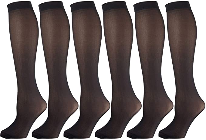 Womens Opaque Stretchy Spandex Knee High Trouser Socks, 6 Pairs Multipack, Black