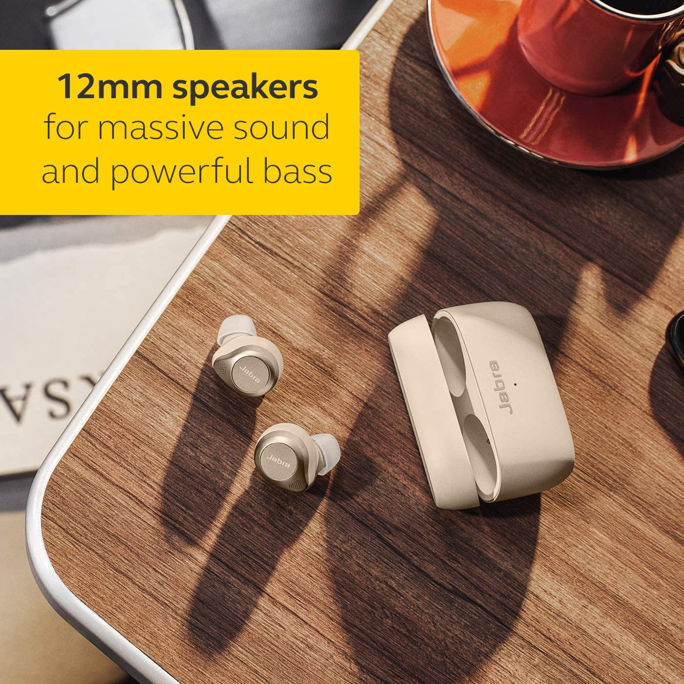 Jabra Elite 85t True Wireless Earbuds - Jabra Advanced Active Noise Cancellation with Long Battery Life, Powerful Speakers and Alexa Built-in - Wireless Charging Case - Gold beige