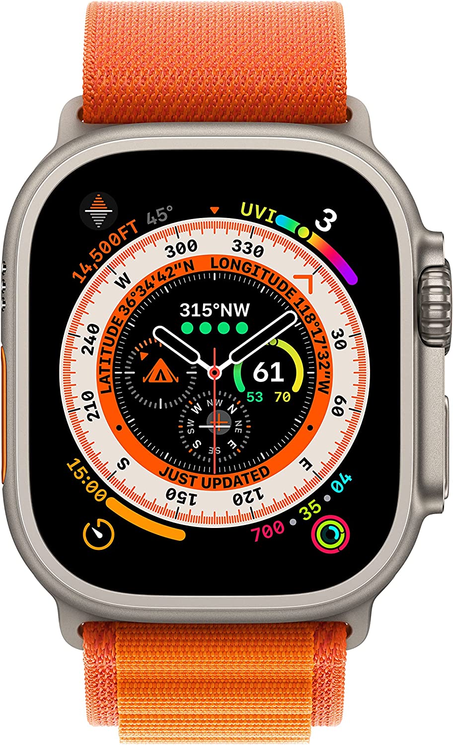 New Apple Watch Ultra GPS + Cellular, 49mm Titanium Case with Orange Alpine Loop - Medium