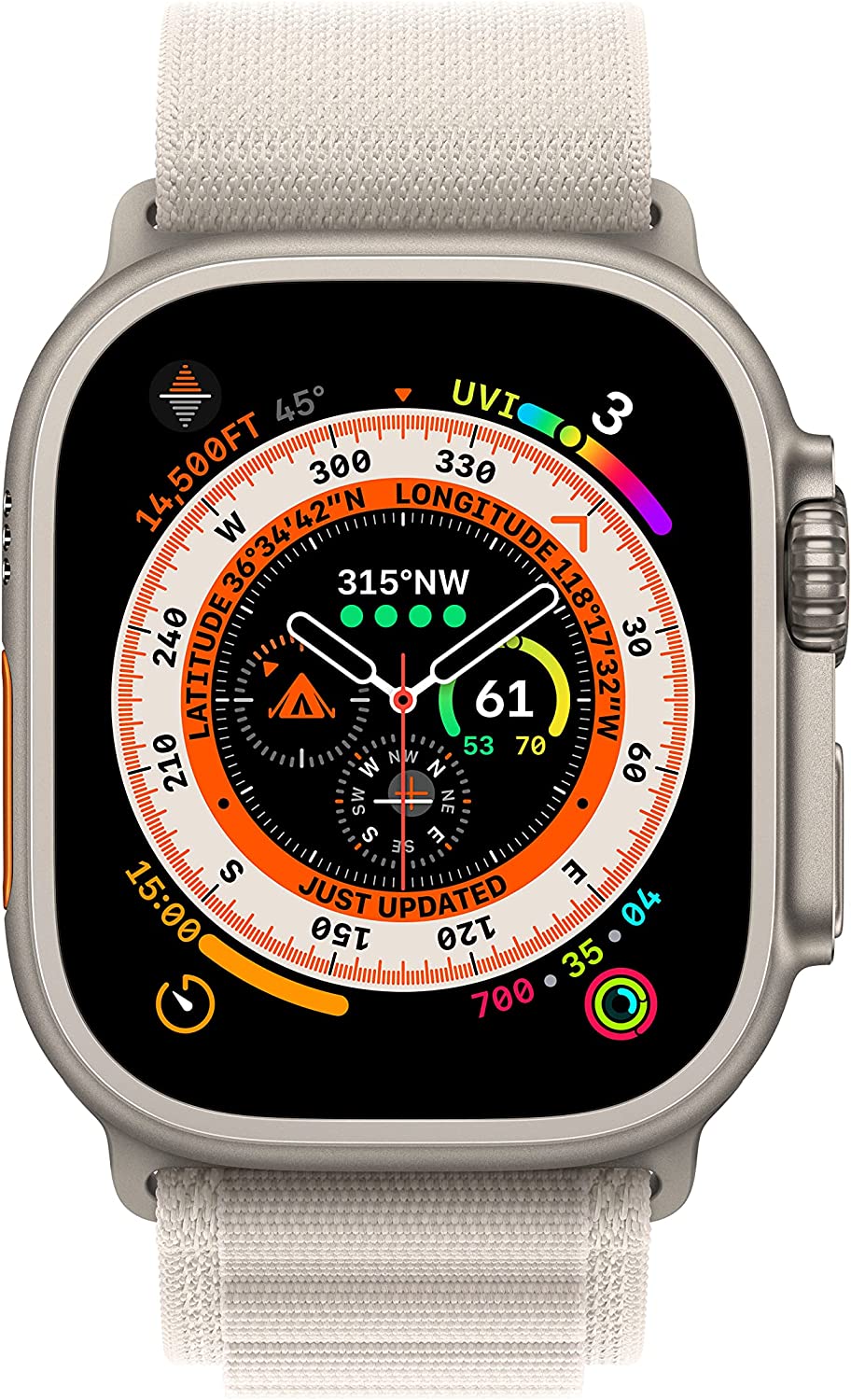 New Apple Watch Ultra GPS + Cellular, 49mm Titanium Case with Starlight Alpine Loop - Large