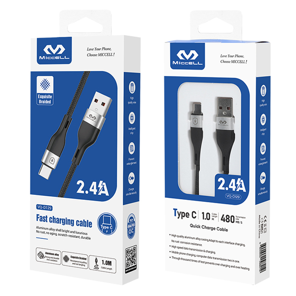 Miccell 2.4A Ultra Strong USB TO Type-C charging Cable 1M Green ? VQ-D129