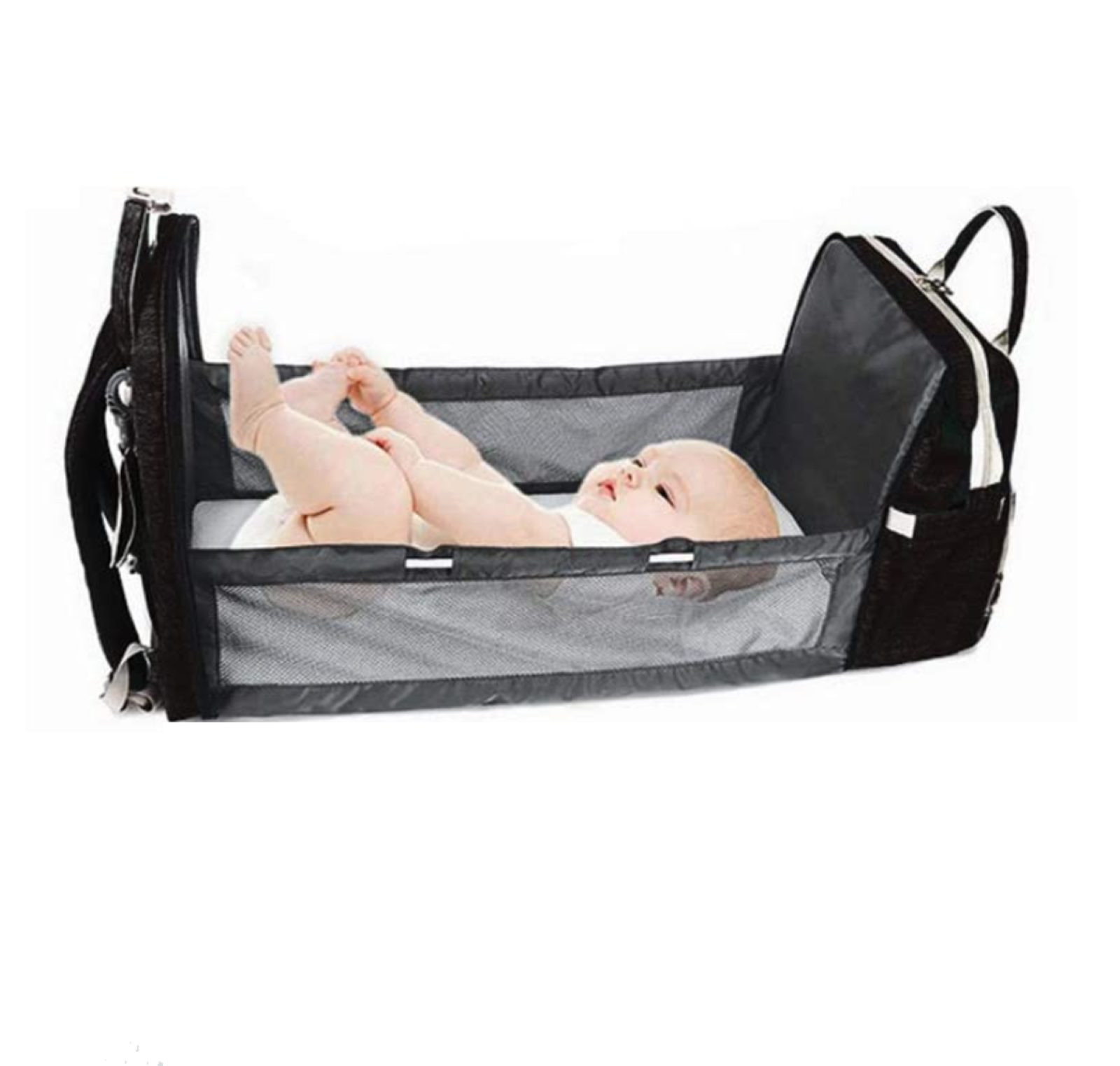 Pikkaboo 4 in 1 Diaper Bag with Changing Station/Crib-Black