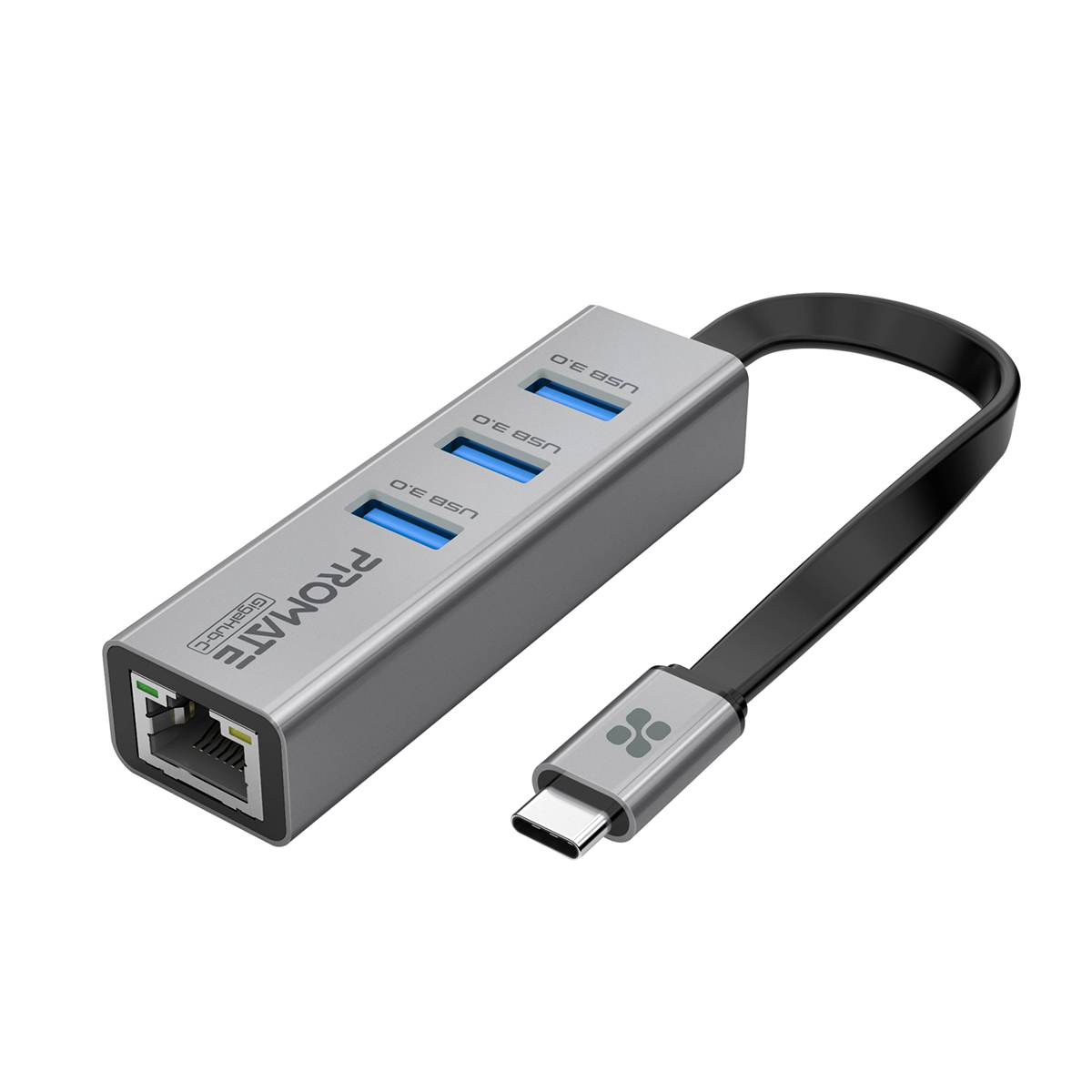 Promate USB-C Hub with Ethernet Adapter, Multiport USB-C to 1000Mbps RJ45 Network Adapter with Ultra-Fast 3 USB Ports, 5 Gbps Data Transfer Speed for MacBook Pro/Air, iMac, iPad Pro, Surface, XPS, GigaHub-C