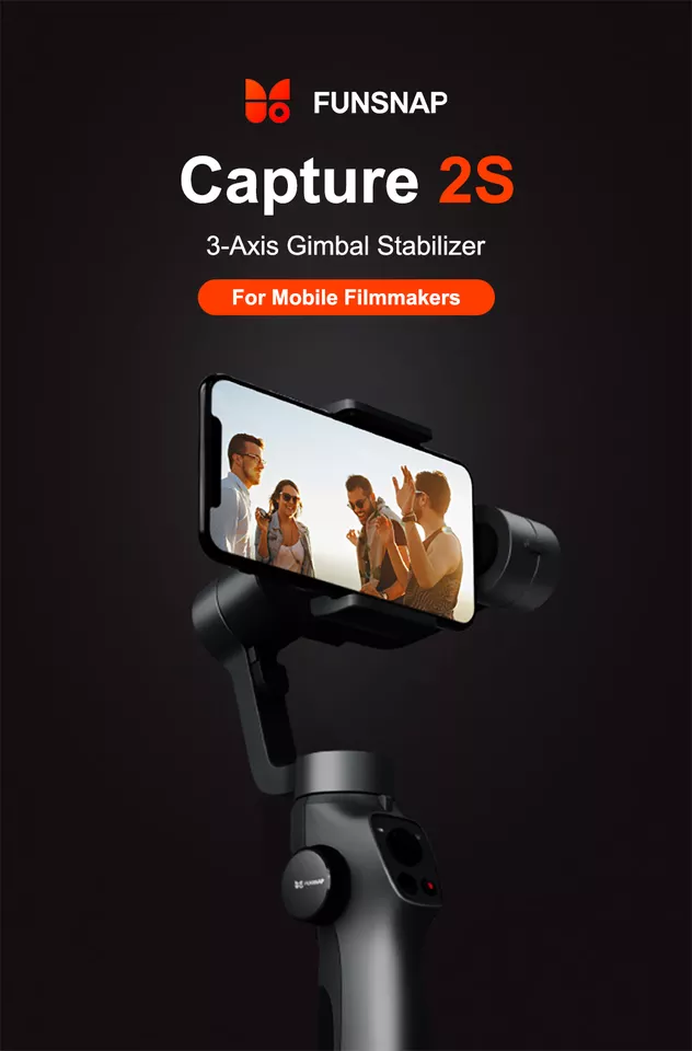 2022 NEW FUNSNAP Capture Foldable 3-Axis Handheld Gimbal Stabilizer Smartphone Capture Selfie Stick, Black