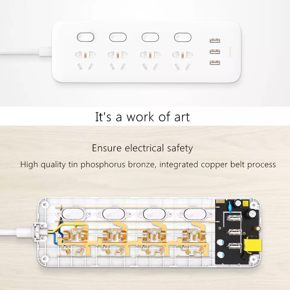 Xiaomi Mijia Power Socket Mijia Four-Position Four-Control Plug-In Board With 3 USB 2A Fast Charge