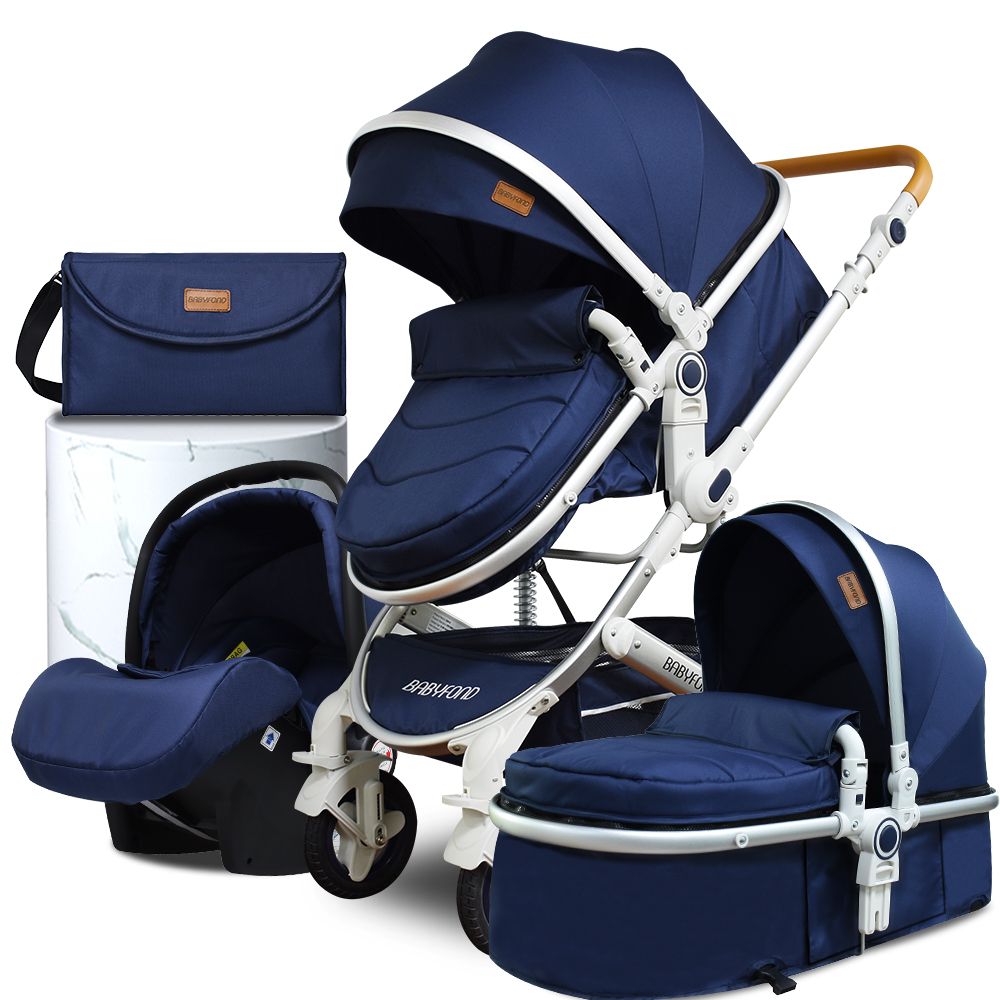 Babyfond 3 In 1 Baby Stroller With Safe Cradle 4 In 1 Folding Baby Pram For Kids Ride On Car Travel System, Blue
