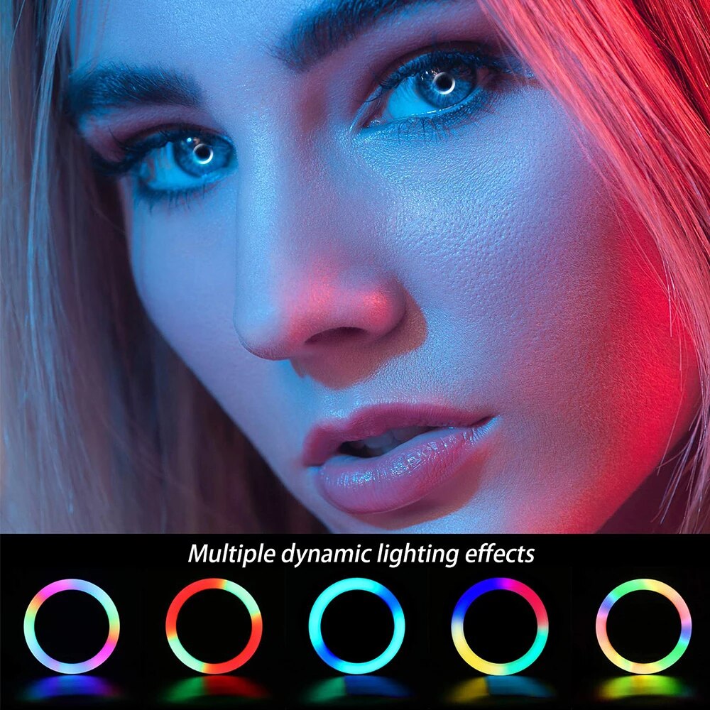 LED Selfie Ring Light For Mobile Phone Portable RGB Colorful Flash Lamp Lights For YouTube Vlog Cellphone Live Fill Lighting
