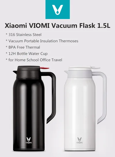 VIOMI 1.5L Stainless Steel Vacuum Flask Black 28 x 10 x 14cm