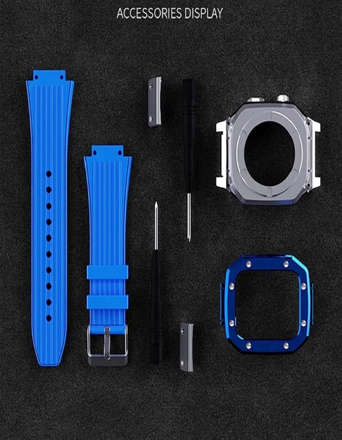 Caviar Latest Modification Kit Metal Bezel For Apple Watch Band Case Series 8 7 6 45mm Alloy Frame Rubber Strap Replacement For iWatch