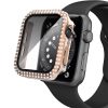 Caviar Compatible with Apple Watch 7/6 44mm Two-Tone Color Double Row Glitter Rhinestone Bling Crystal Diamonds Anti-Shock Protective Cover With HD Tempered Glass Build-in 44mm, Pink/Gold