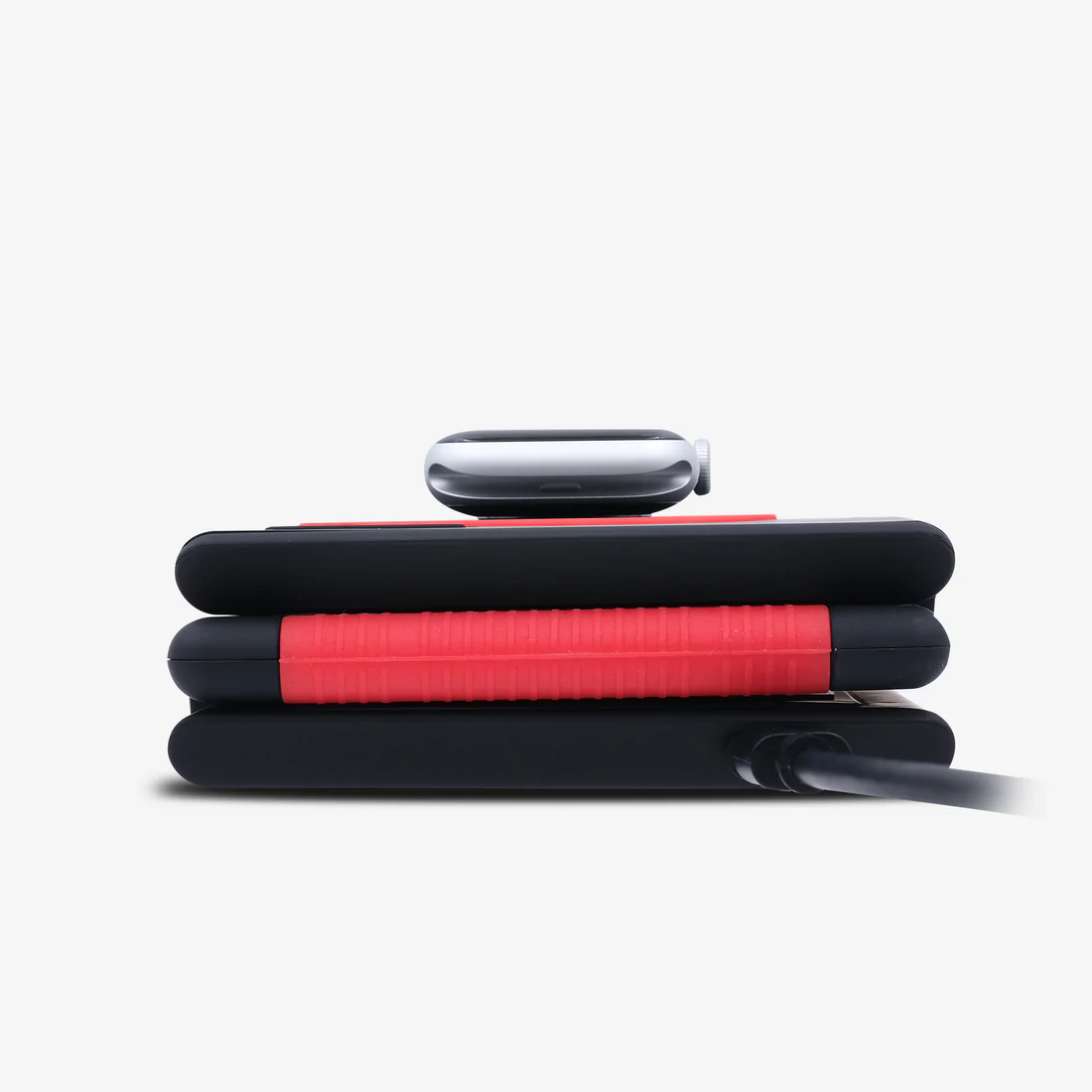 Unravel 3-in-1 Foldable Travel Wireless Charger, Apple Watch Charging Edition, Fire-Emoji Red