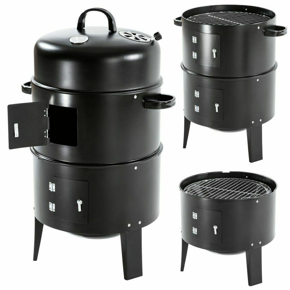 3 In 1 Tower Vertical Barrel Charcoal Barbeque Grill Smoker For Outdoor Camping