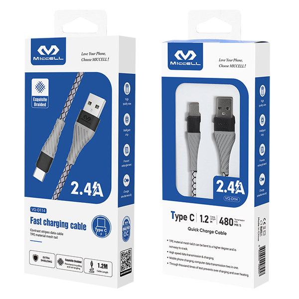 Miccell TPE USB TO Type-C charging cable 1.2M Grey VQ-D114-TC