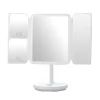 Jordan And Judy Nv536 Foldable Led Makeup Mirror With Intelligent Time Display 4 In 1 Polygonal Cosmetic Mirror Adjustable Light 2400Mah Rechargable Battery - White