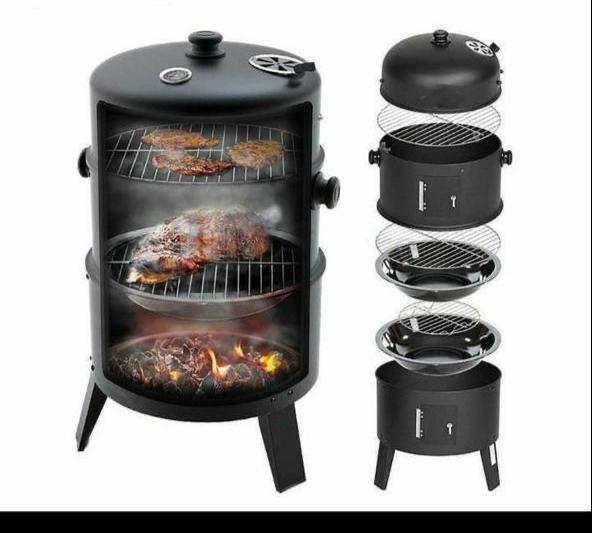 3 In 1 Tower Vertical Barrel Charcoal Barbeque Grill Smoker For Outdoor Camping