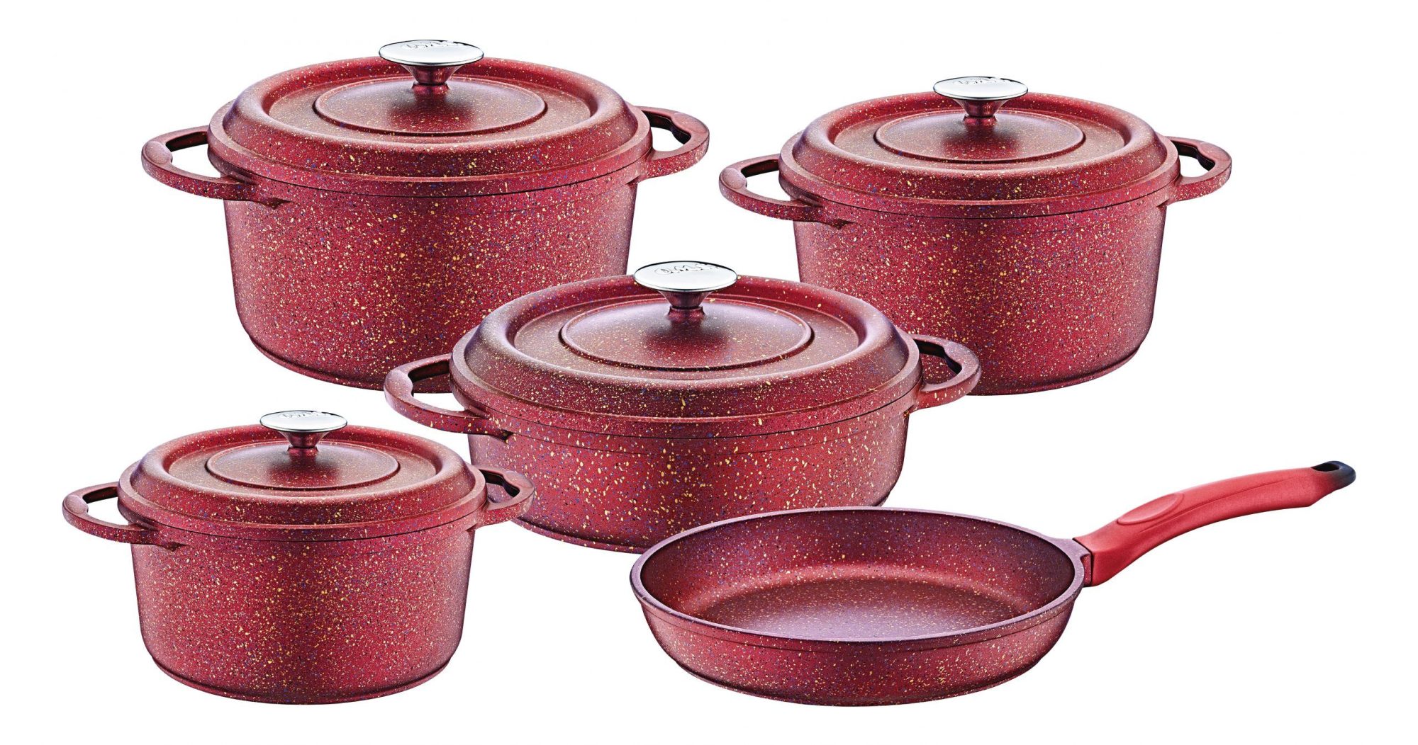 OMS 9 Pcs Ocaliptus Oven Safe Die Cast Cookware Set with Granite Cover - Made in Turkey