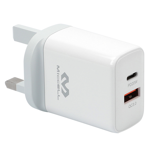 Miccell USB Fast Charger PD20W+QC3.0 white, VQ-T37